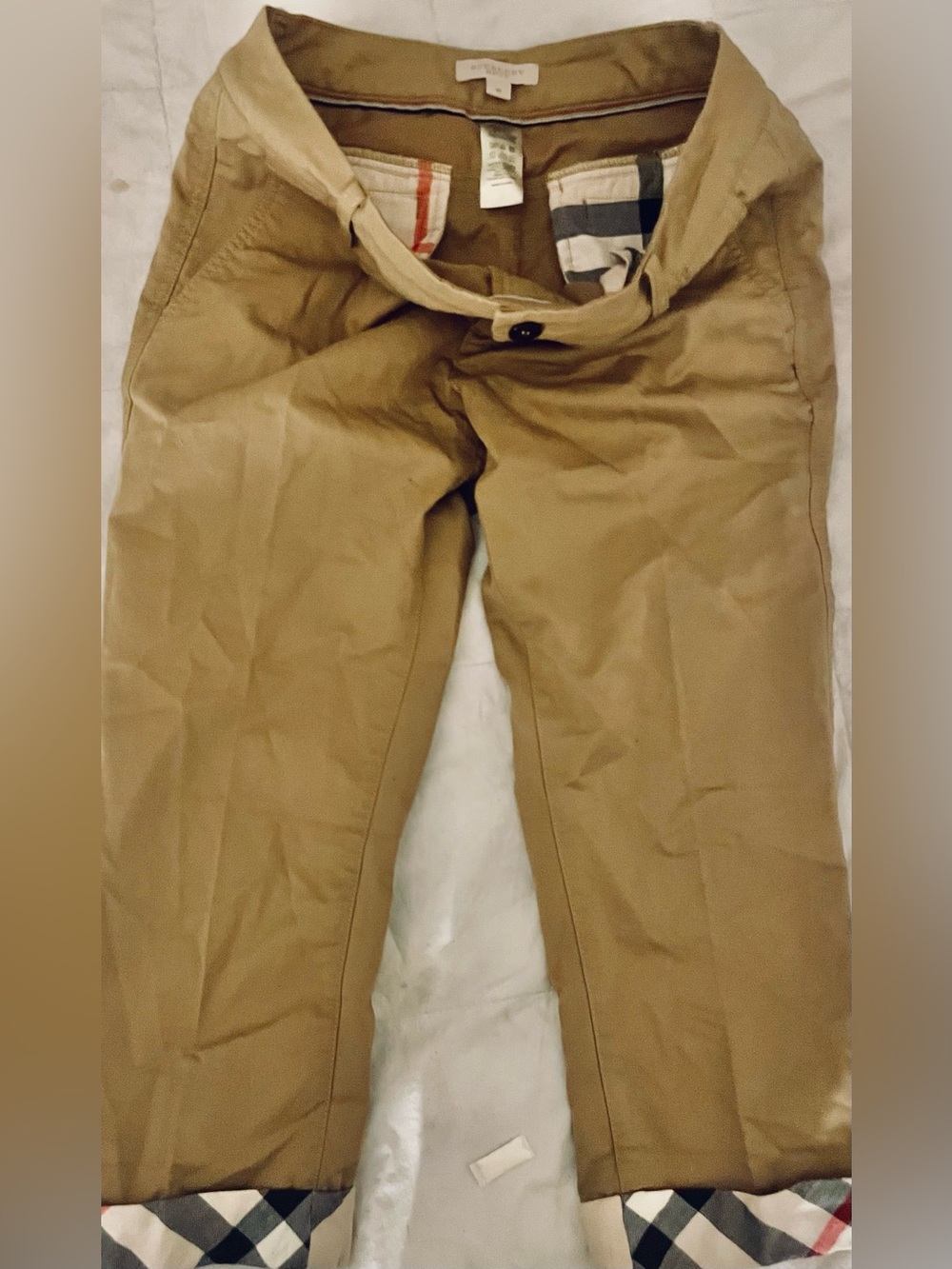 Boys 👖 Burberry Tan Khaki Chinos with Check Pocket Lining